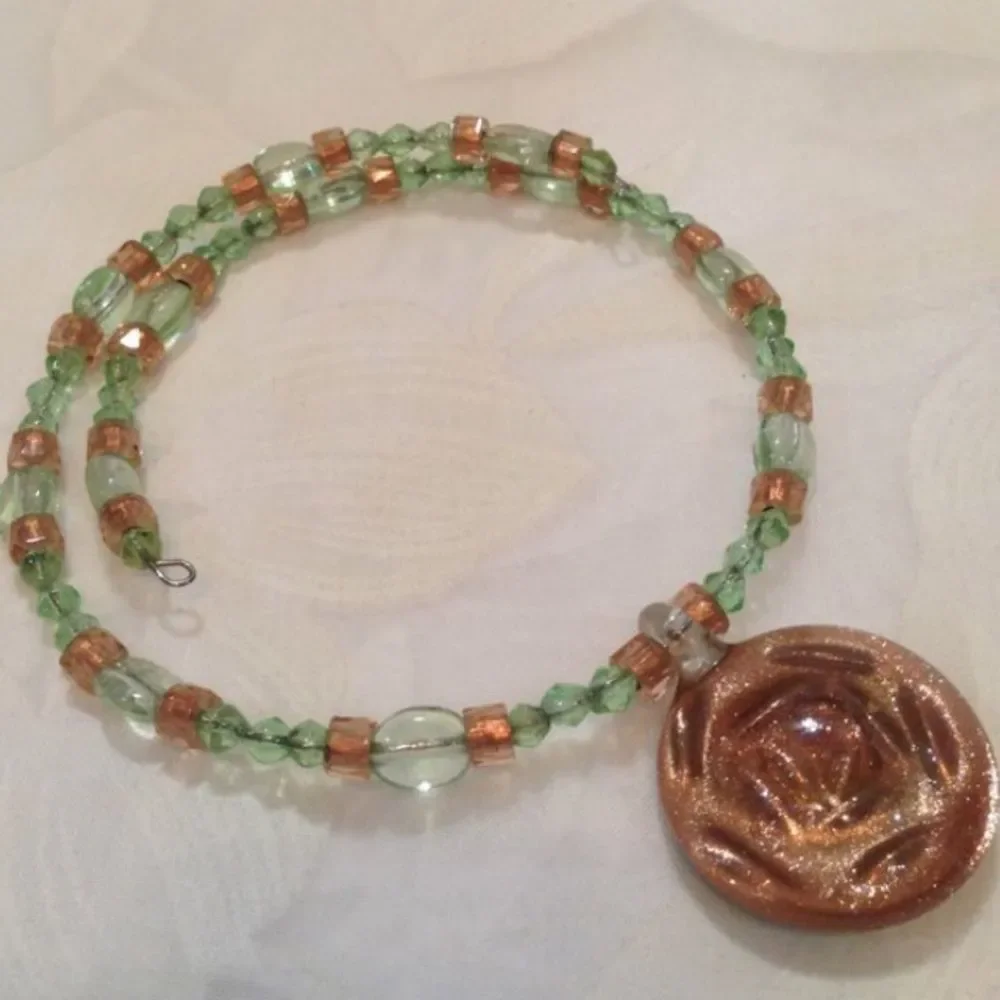 Vintage Bead Choker With Glass Flower Pendant